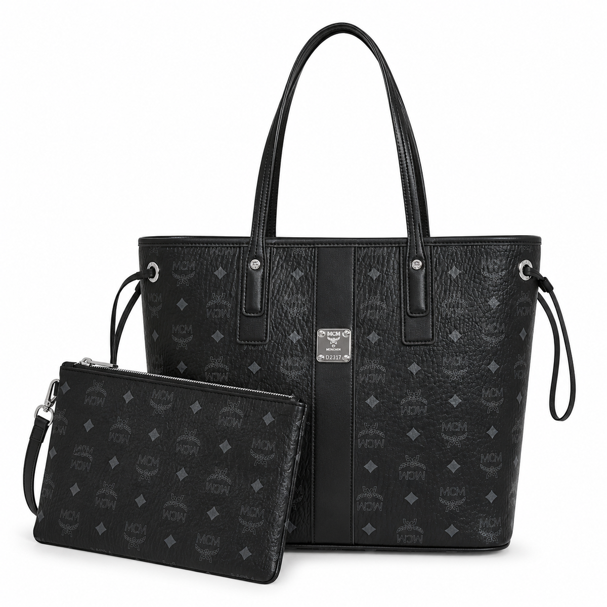 MCM Liz Black Visetos canvas and leather featuring a detachable pouch  drawstring closure and multi-functional shoulder strap for women