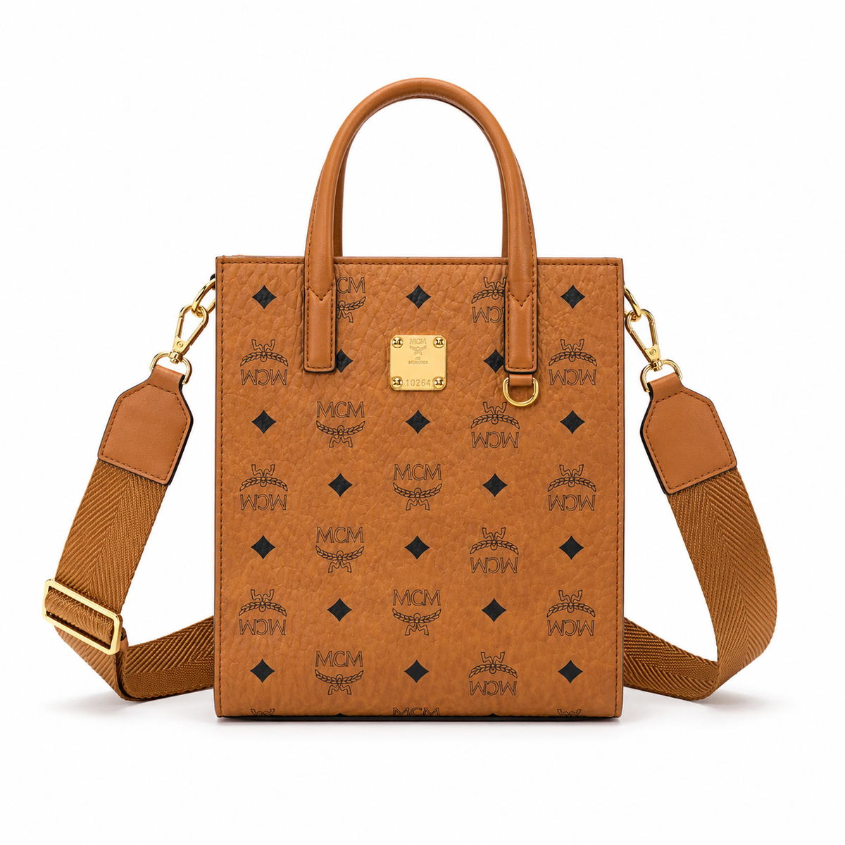 MCM Klassik Small Tote Bag Cognac-colored Visetos Canvas Unisex Detachable Wide Shoulder Strap