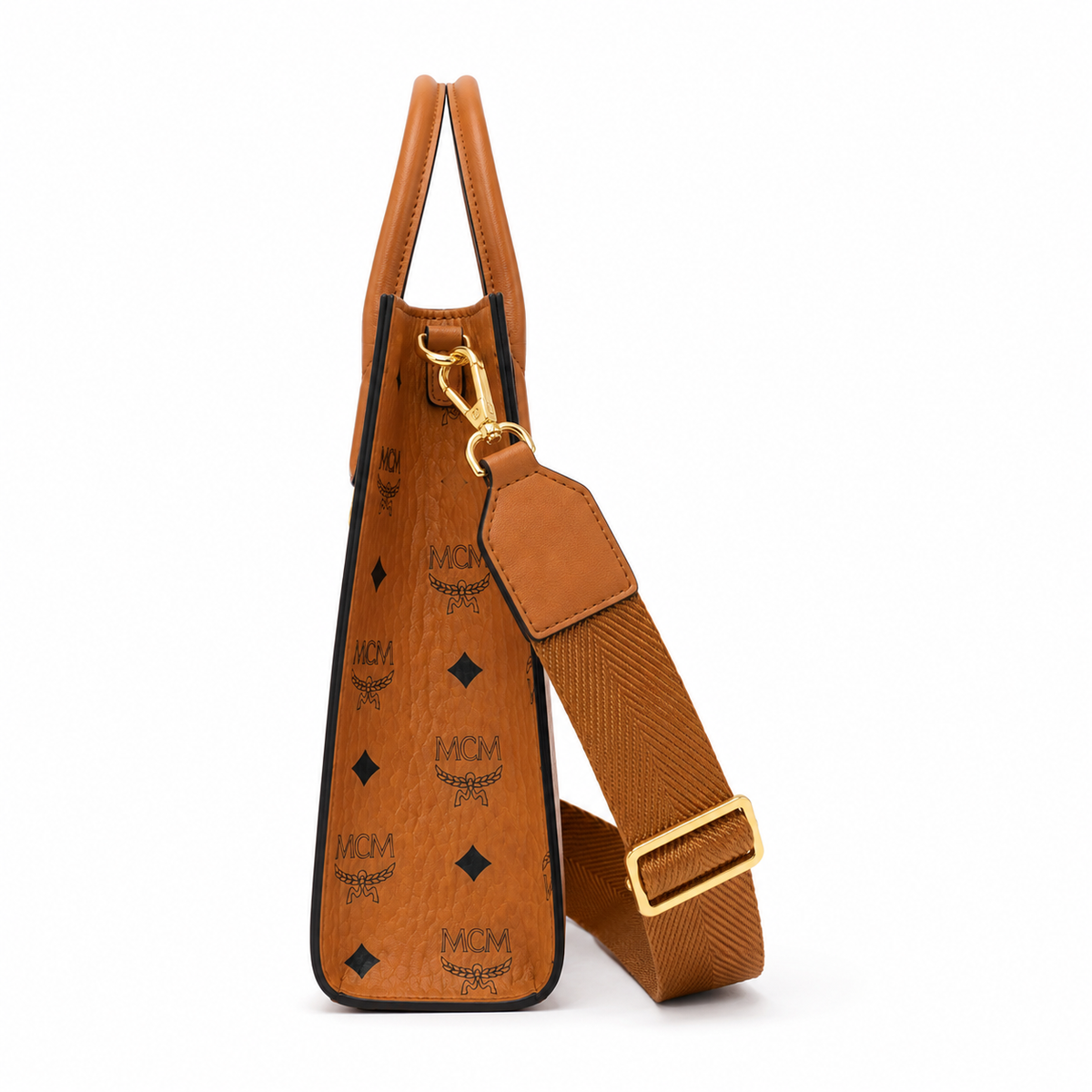 MCM Klassik Small Tote Bag Cognac-colored Visetos Canvas Unisex Detachable Wide Shoulder Strap