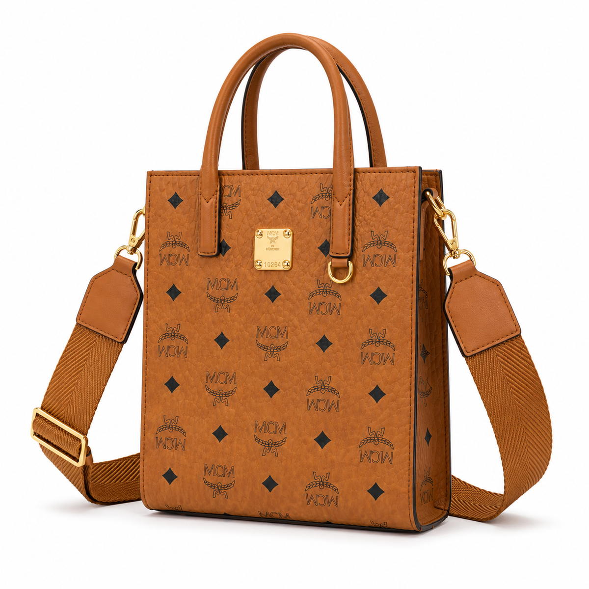 MCM Klassik Small Tote Bag Cognac-colored Visetos Canvas Unisex Detachable Wide Shoulder Strap