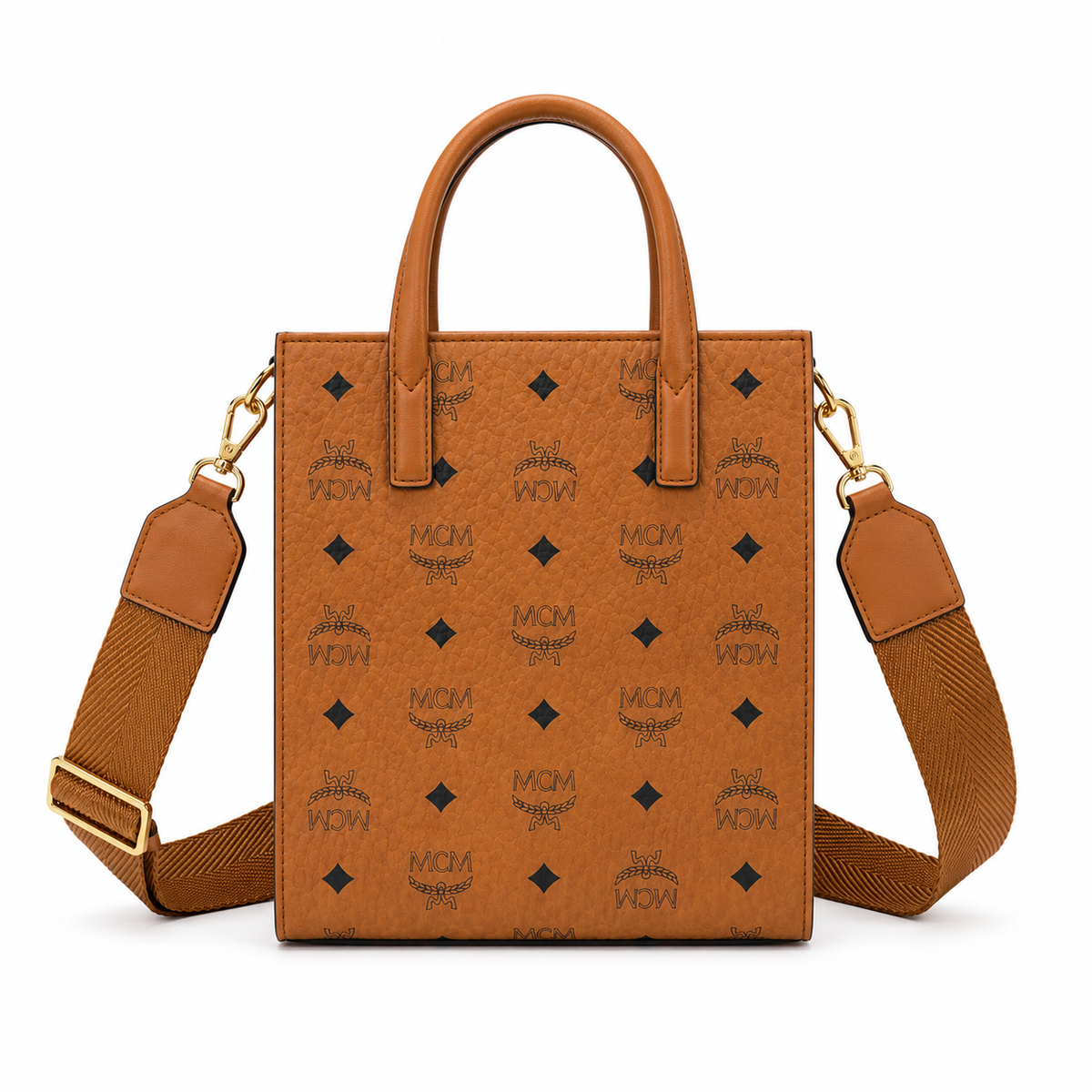 MCM Klassik Small Tote Bag Cognac-colored Visetos Canvas Unisex Detachable Wide Shoulder Strap