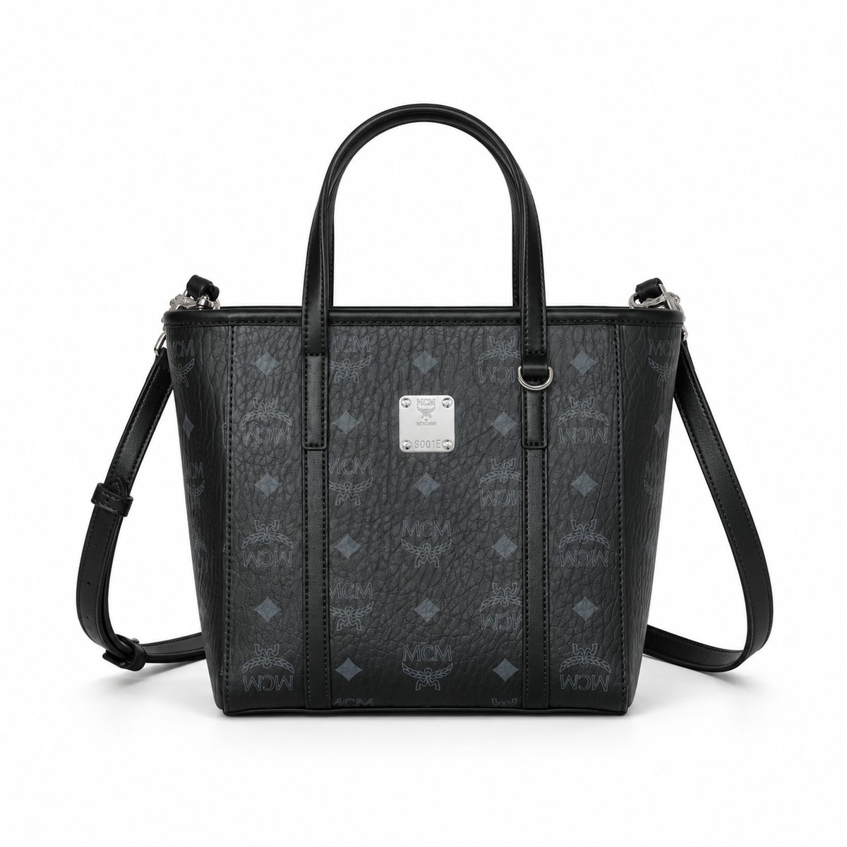 MCM Toni Visetos Mini Tote Bag | Cognac-colored printed coated canvas + cowhide leather gold nameplate + adjustable shoulder strap multi-way commuter tote bag