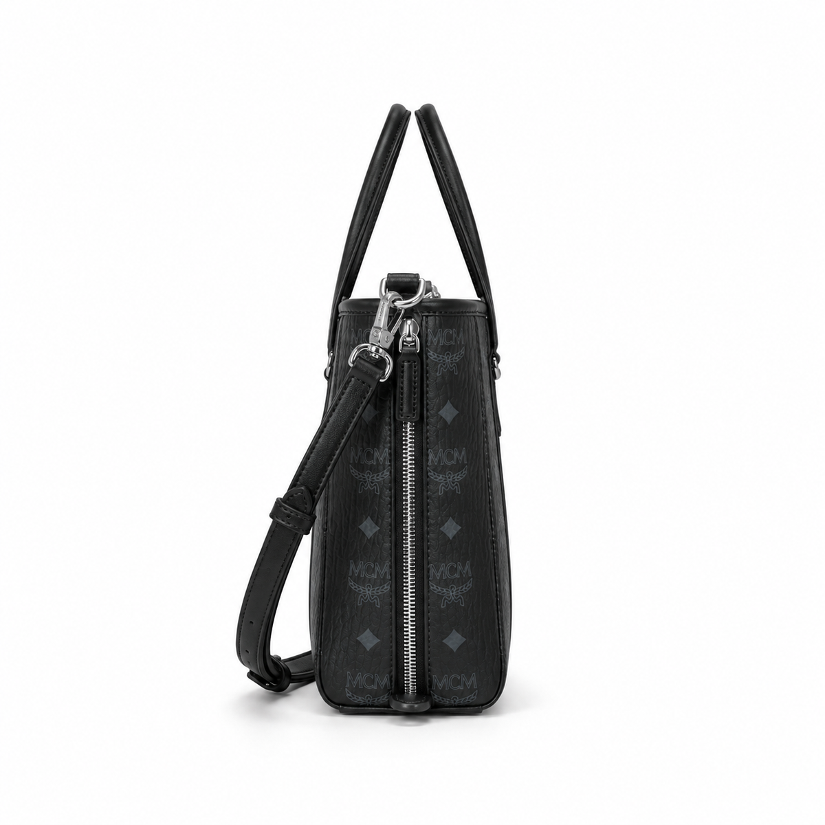 MCM Toni Visetos Mini Tote Bag | Cognac-colored printed coated canvas + cowhide leather gold nameplate + adjustable shoulder strap multi-way commuter tote bag
