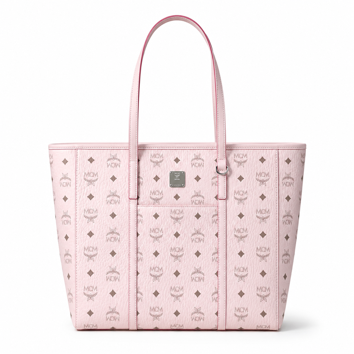 MCM cherry blossom pink printed coated canvas + silver nameplate adjustable shoulder strap multi-carrying commuter shopping bag
