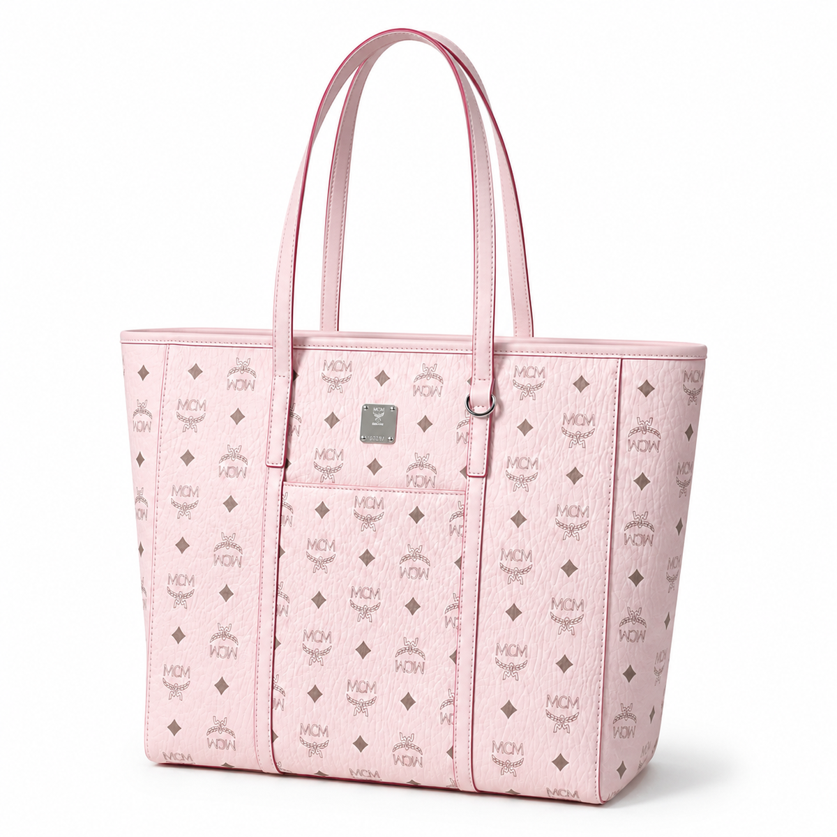 MCM cherry blossom pink printed coated canvas + silver nameplate adjustable shoulder strap multi-carrying commuter shopping bag