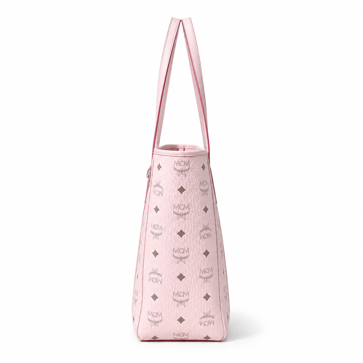 MCM cherry blossom pink printed coated canvas + silver nameplate adjustable shoulder strap multi-carrying commuter shopping bag