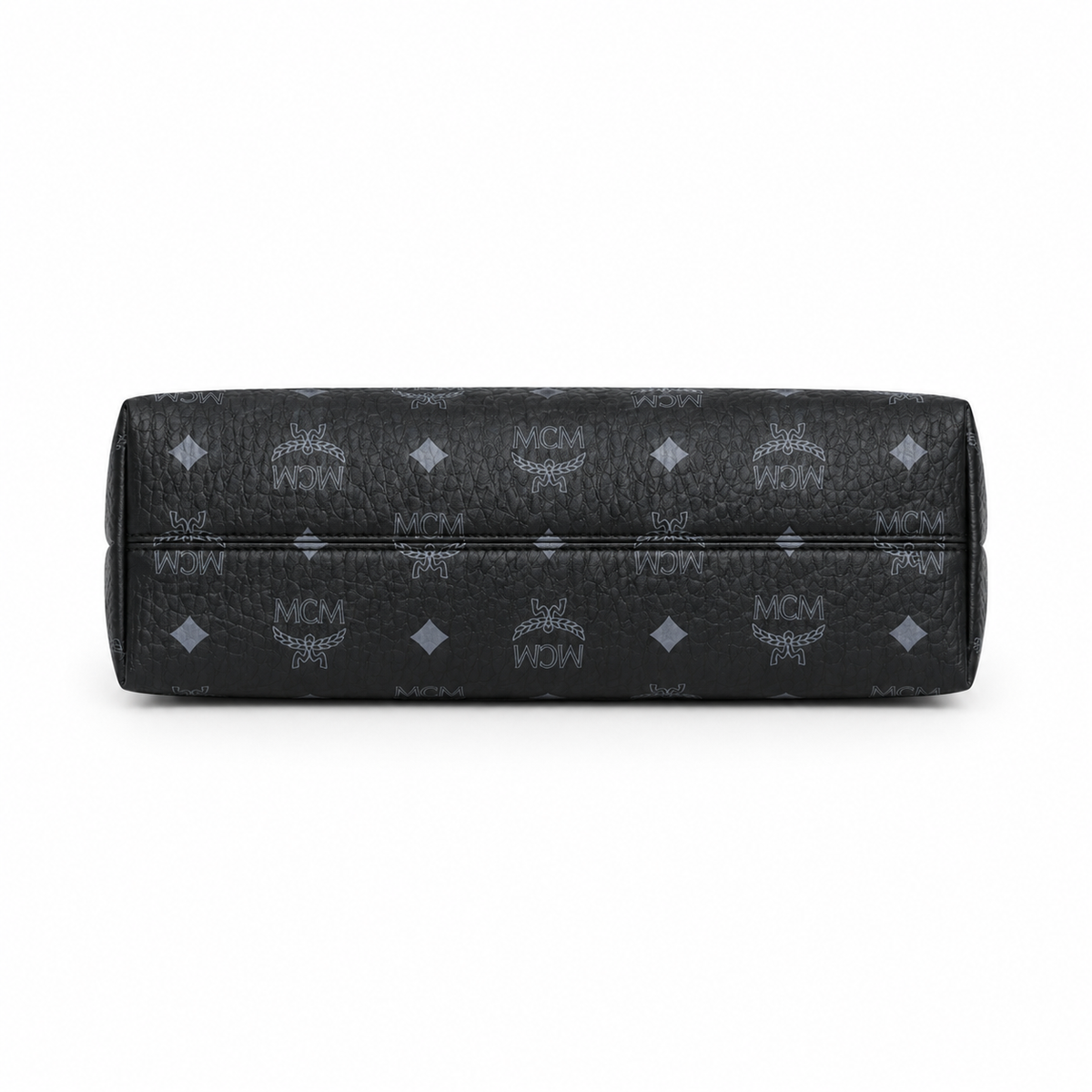 MCM black monogram canvas bag with gold lock pendant adjustable shoulder strap for single-shoulder or crossbody wear