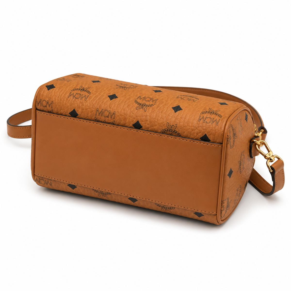 MCM Cognac-colored all-over monogram canvas bag with gold-plated clasp pendant adjustable shoulder strap handbag crossbody bag