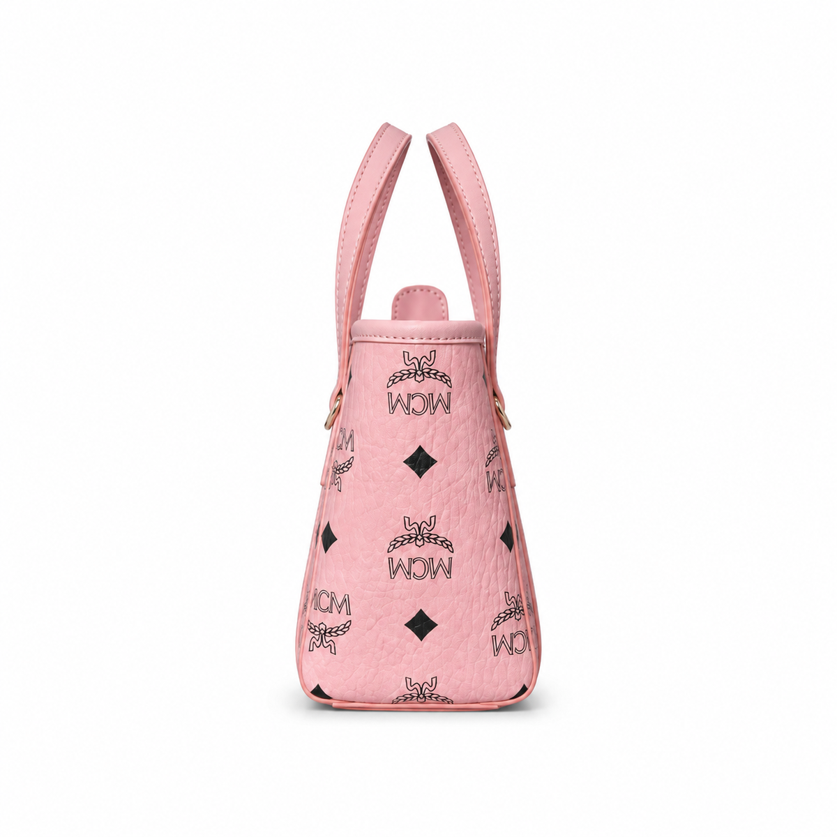 MCM Peach Blossom Pink All-over Monogram Canvas Tote Bag with Detachable Shoulder Strap for Multiple Carrying Options