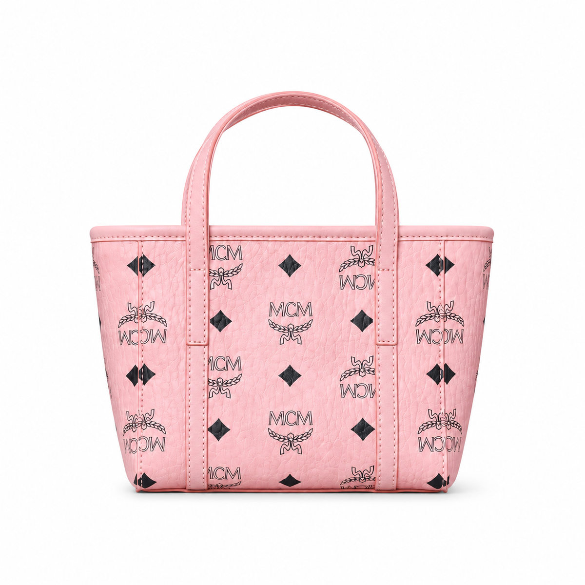 MCM Peach Blossom Pink All-over Monogram Canvas Tote Bag with Detachable Shoulder Strap for Multiple Carrying Options