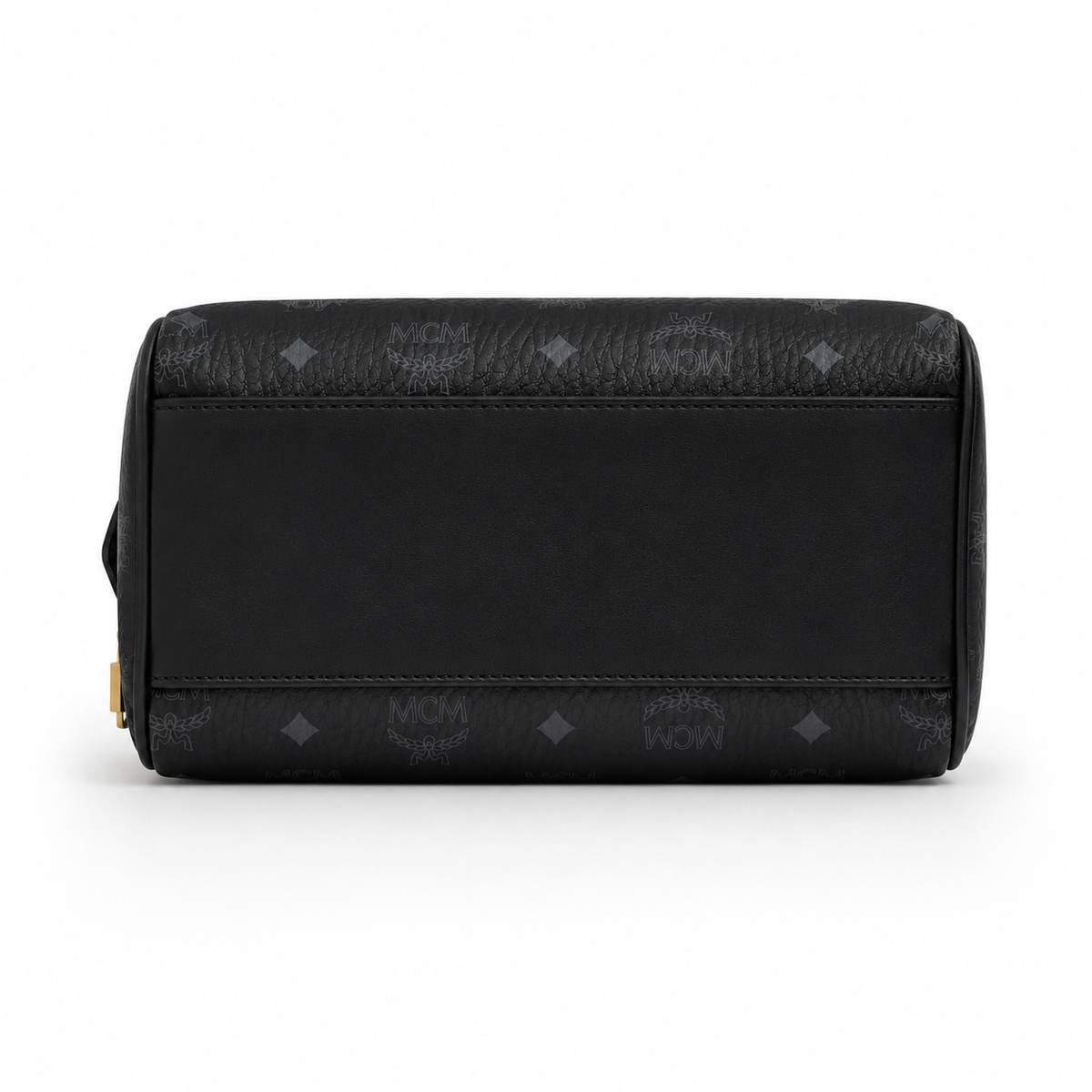 MCM black monogram canvas bag with gold lock pendant adjustable shoulder strap handbag/shoulder/crossbody style
