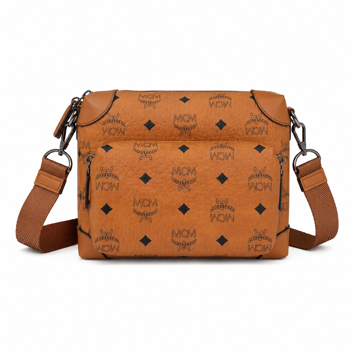 MCM Cognac-colored all-over monogram canvas bag with detachable small pouch women's 3-in-1 crossbody bag