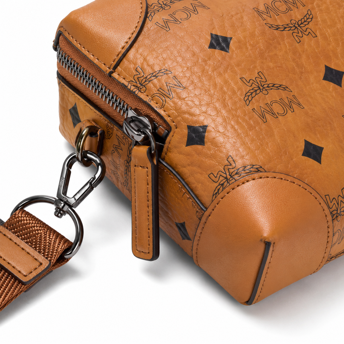 MCM Cognac-colored all-over monogram canvas bag with detachable small pouch women's 3-in-1 crossbody bag