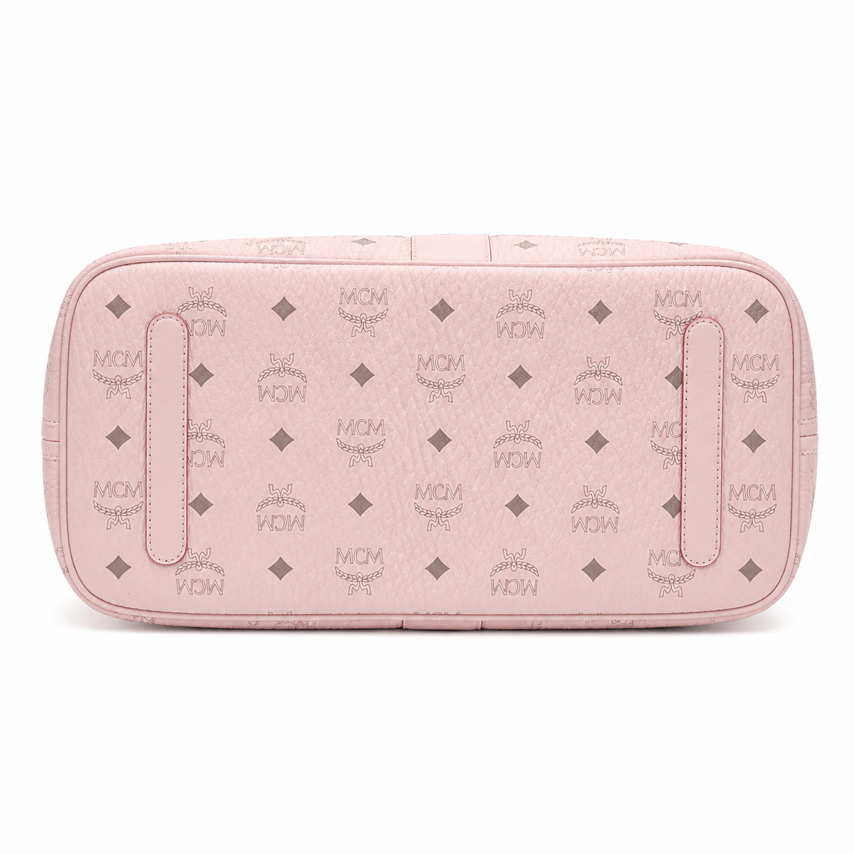 MCM peach pink all-over monogram canvas bag with detachable clutch drawstring adjustable handle versatile for carrying on the shoulder crossbody or as a single shoulder bag