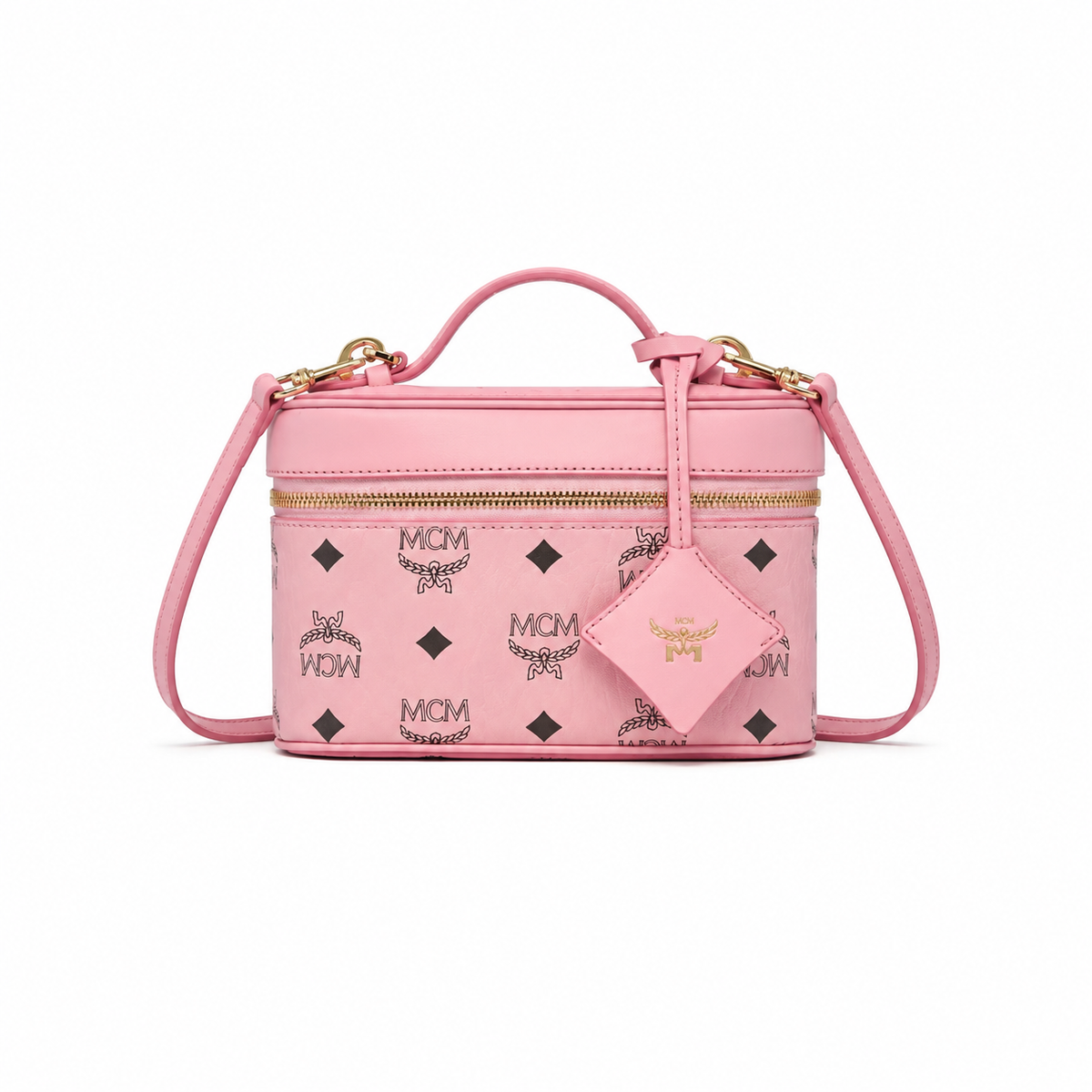 MCM Pink All-over Monogram Canvas Adjustable Shoulder Strap Handbag/Shoulder Bag/Crossbody Bag