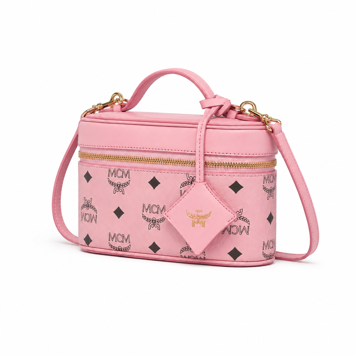 MCM Pink All-over Monogram Canvas Adjustable Shoulder Strap Handbag/Shoulder Bag/Crossbody Bag
