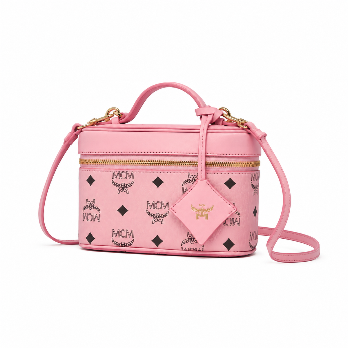 MCM Pink All-over Monogram Canvas Adjustable Shoulder Strap Handbag/Shoulder Bag/Crossbody Bag