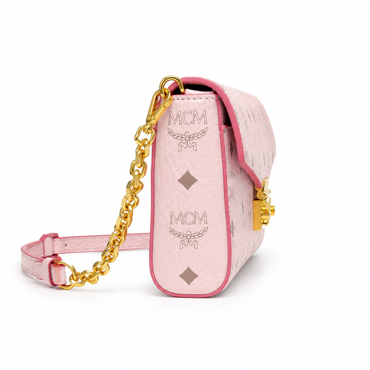 MCM monogram canvas with gold laurel leaf clasp detachable shoulder strap versatile women's bag for single shoulder or crossbody wear