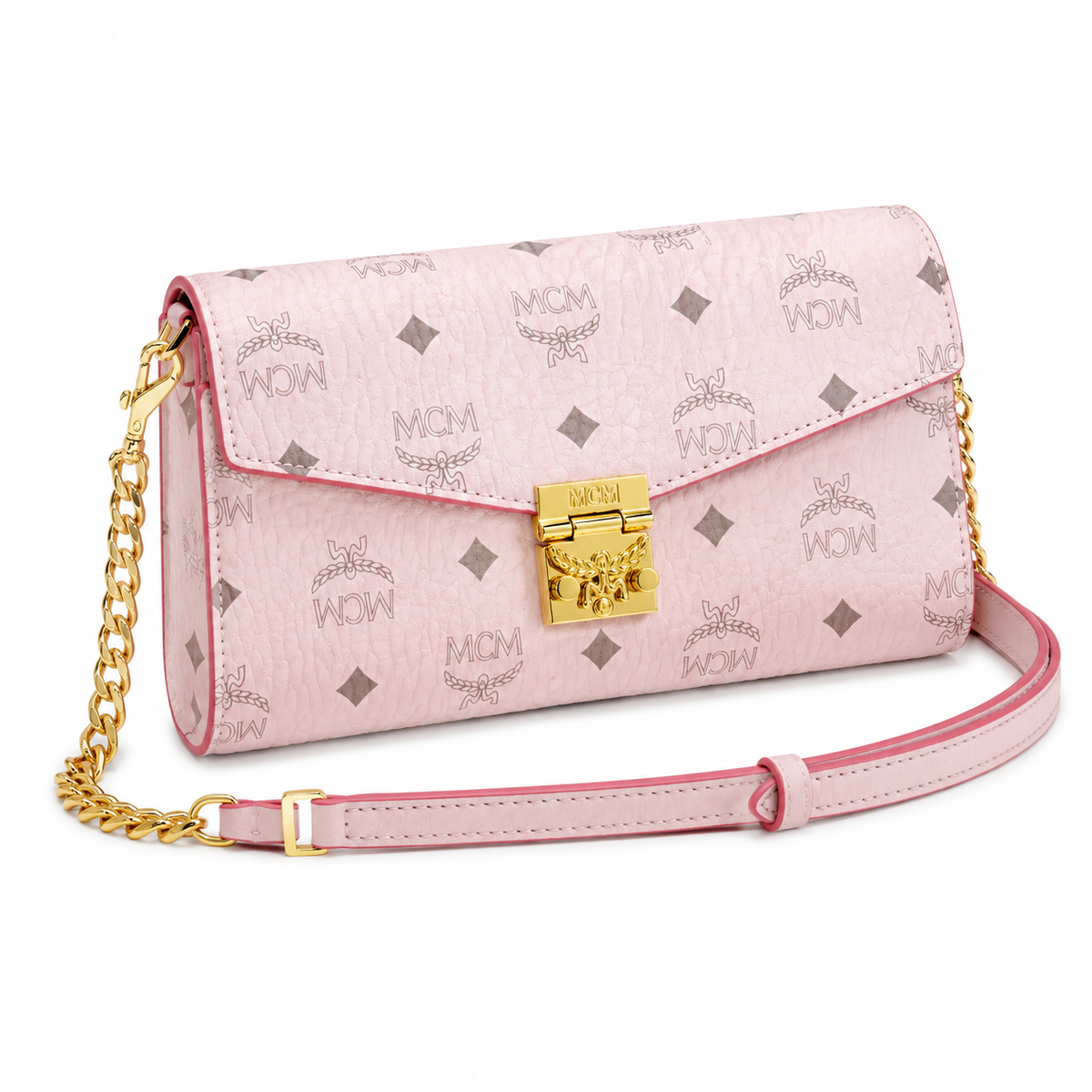 MCM monogram canvas with gold laurel leaf clasp detachable shoulder strap versatile women's bag for single shoulder or crossbody wear