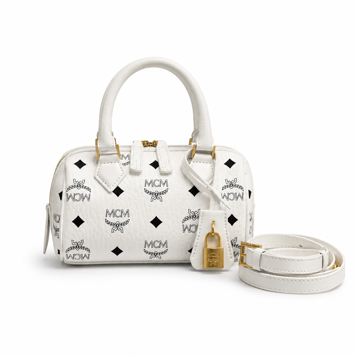 MCM monogram canvas with gold laurel leaf clasp detachable shoulder strap handbag crossbody bag multi-purpose