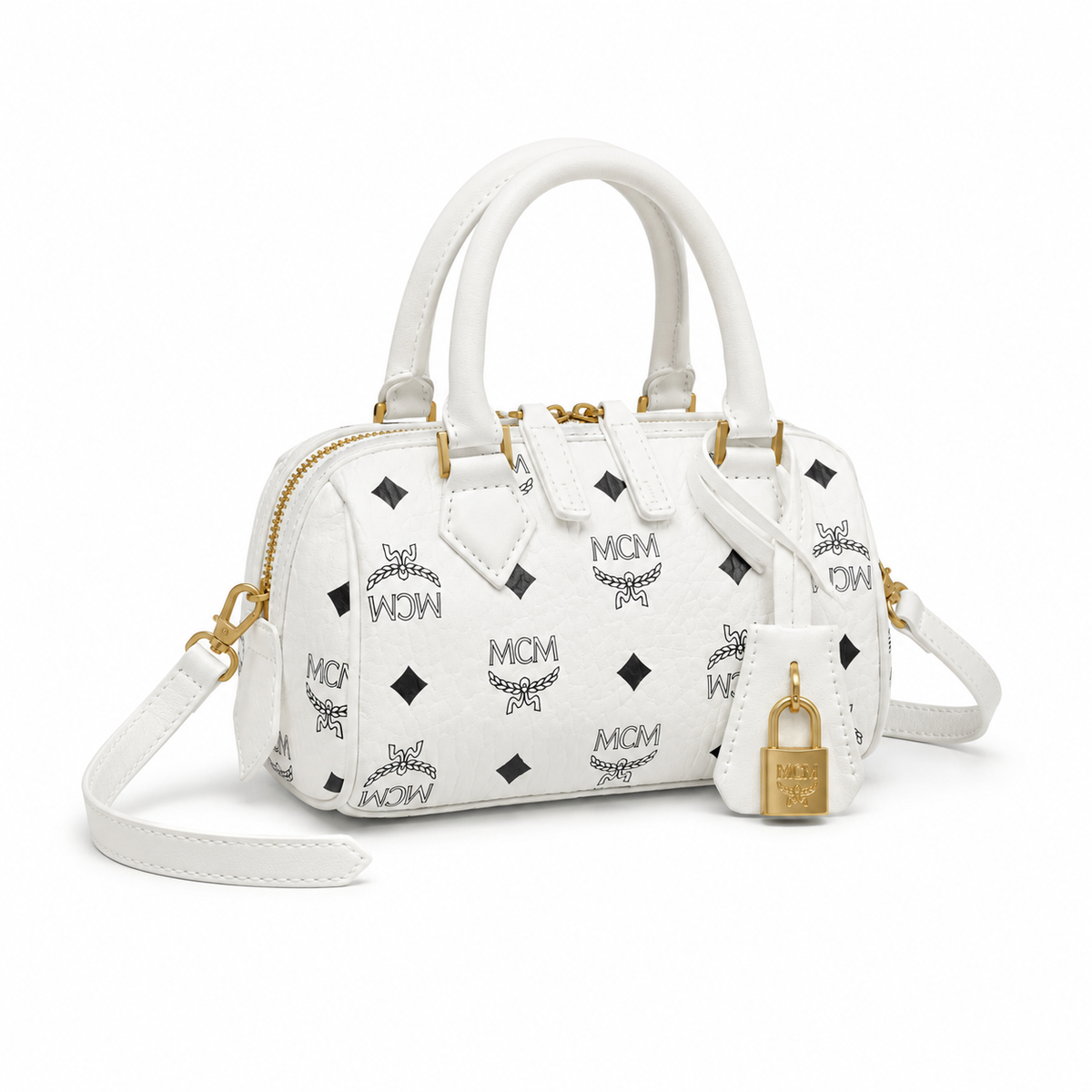 MCM monogram canvas with gold laurel leaf clasp detachable shoulder strap handbag crossbody bag multi-purpose