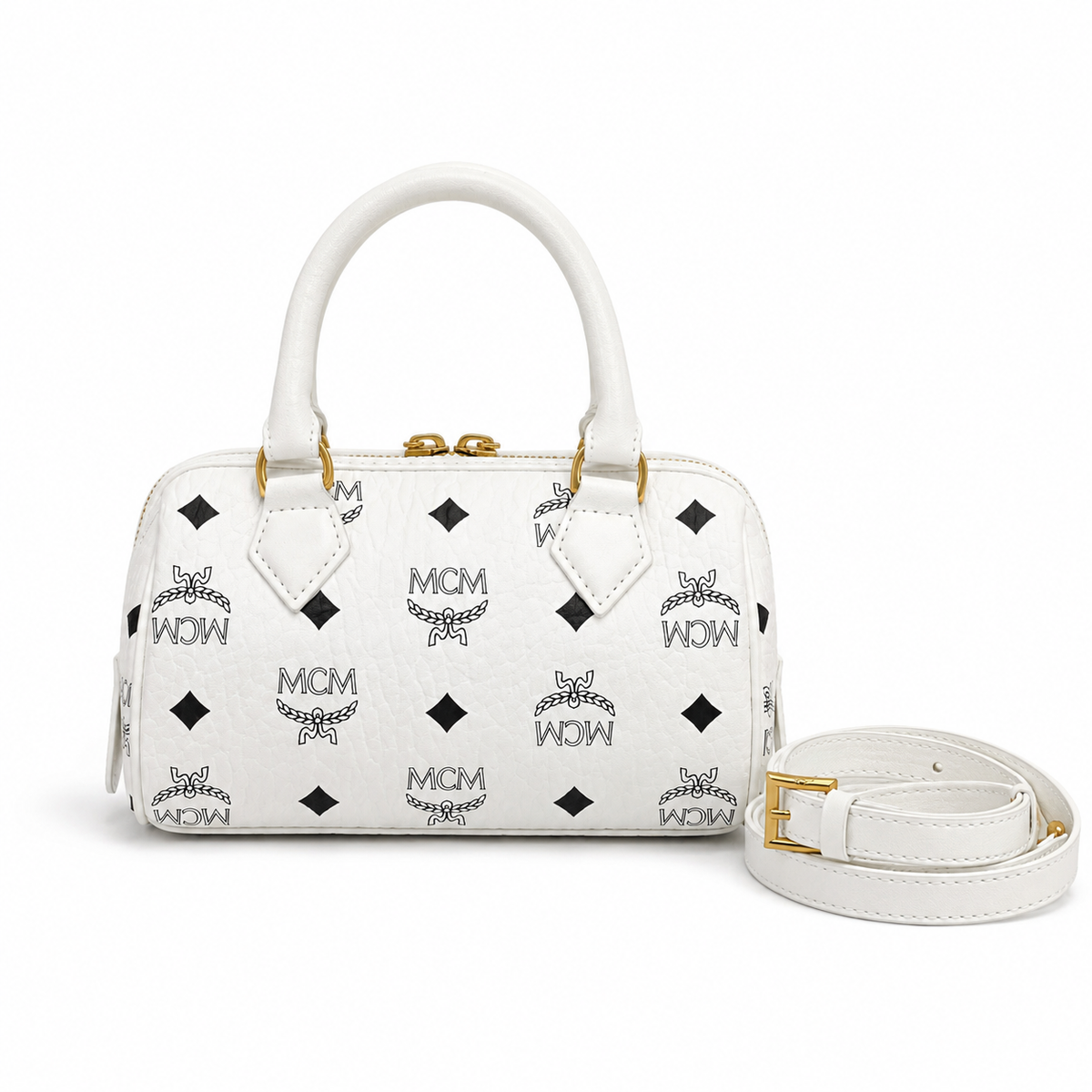 MCM monogram canvas with gold laurel leaf clasp detachable shoulder strap handbag crossbody bag multi-purpose