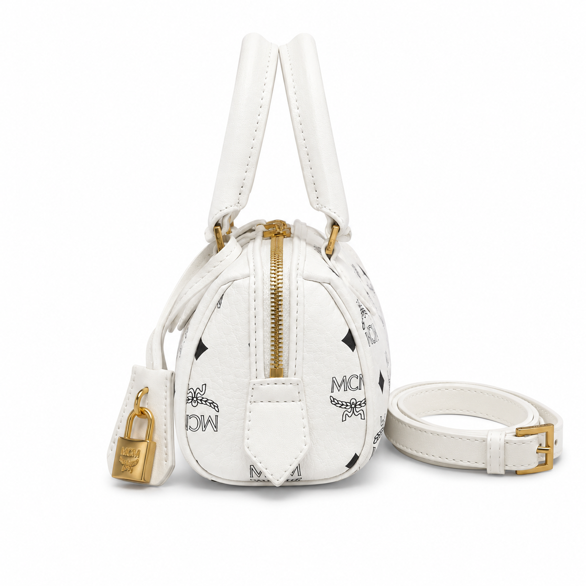 MCM monogram canvas with gold laurel leaf clasp detachable shoulder strap handbag crossbody bag multi-purpose