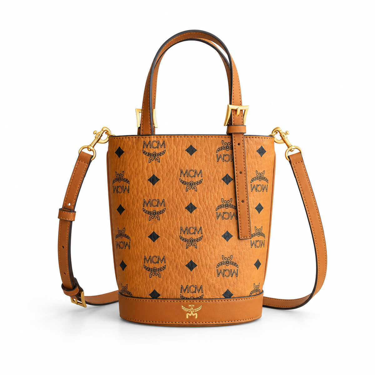 MCM Cognac-colored full-width Monogram canvas bag  adjustable shoulder strap tote/shoulder bag/crossbody bag