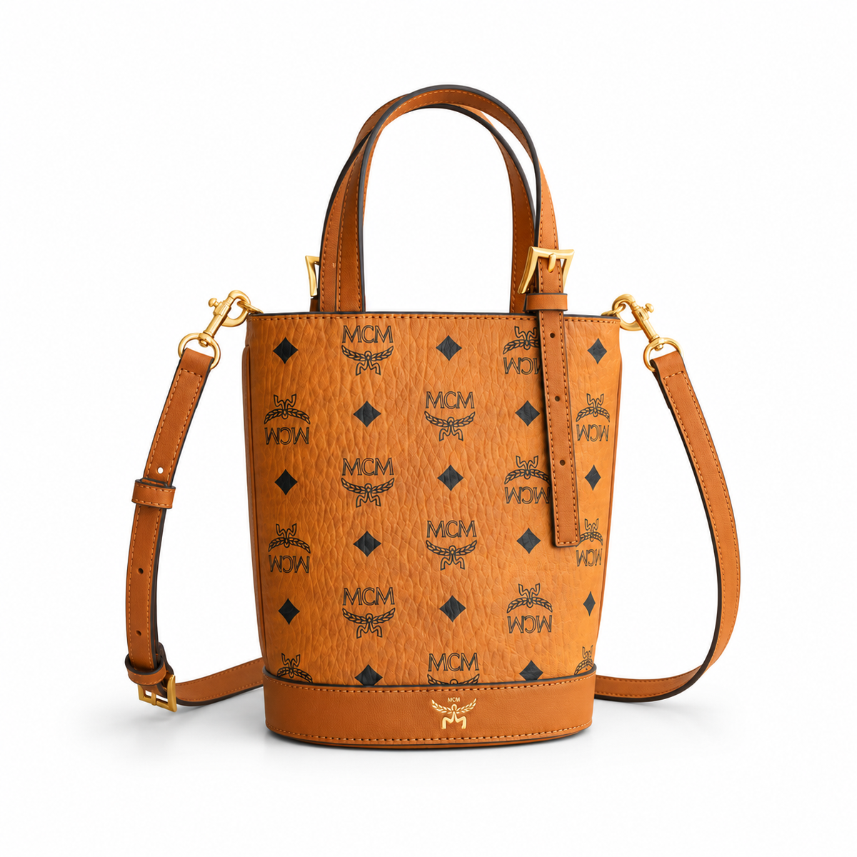 MCM Cognac-colored full-width Monogram canvas bag  adjustable shoulder strap tote/shoulder bag/crossbody bag