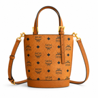 MCM Cognac-colored full-width Monogram canvas bag  adjustable shoulder strap tote/shoulder bag/crossbody bag