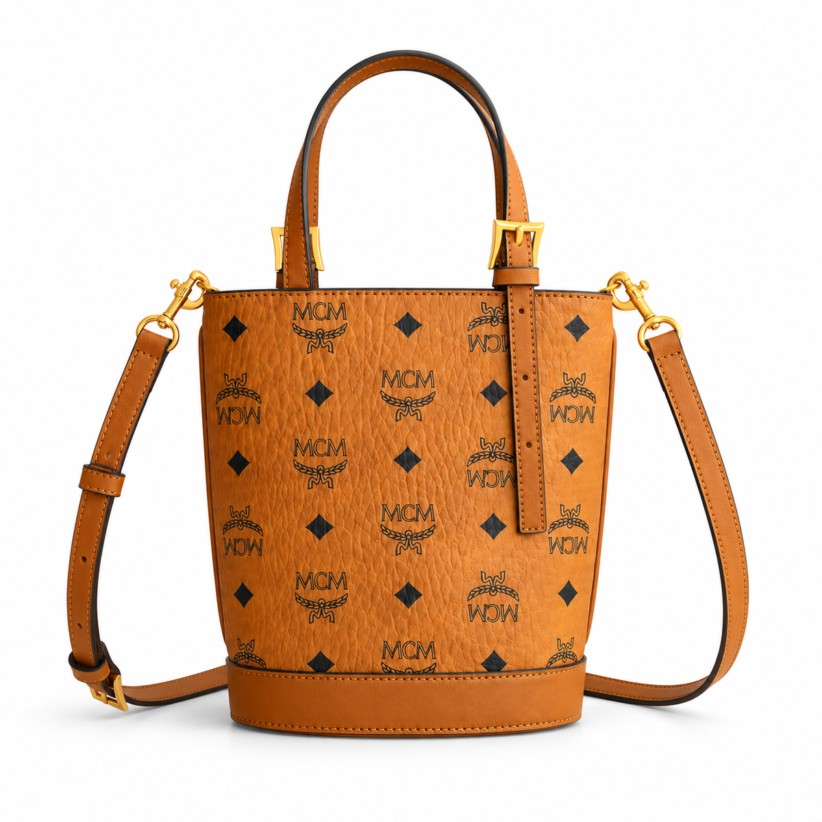 MCM Cognac-colored full-width Monogram canvas bag  adjustable shoulder strap tote/shoulder bag/crossbody bag