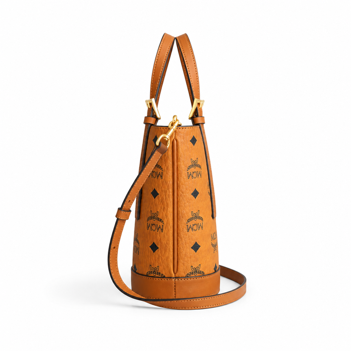 MCM Cognac-colored full-width Monogram canvas bag  adjustable shoulder strap tote/shoulder bag/crossbody bag