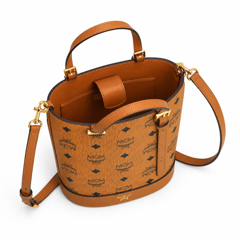 MCM Cognac-colored full-width Monogram canvas bag  adjustable shoulder strap tote/shoulder bag/crossbody bag