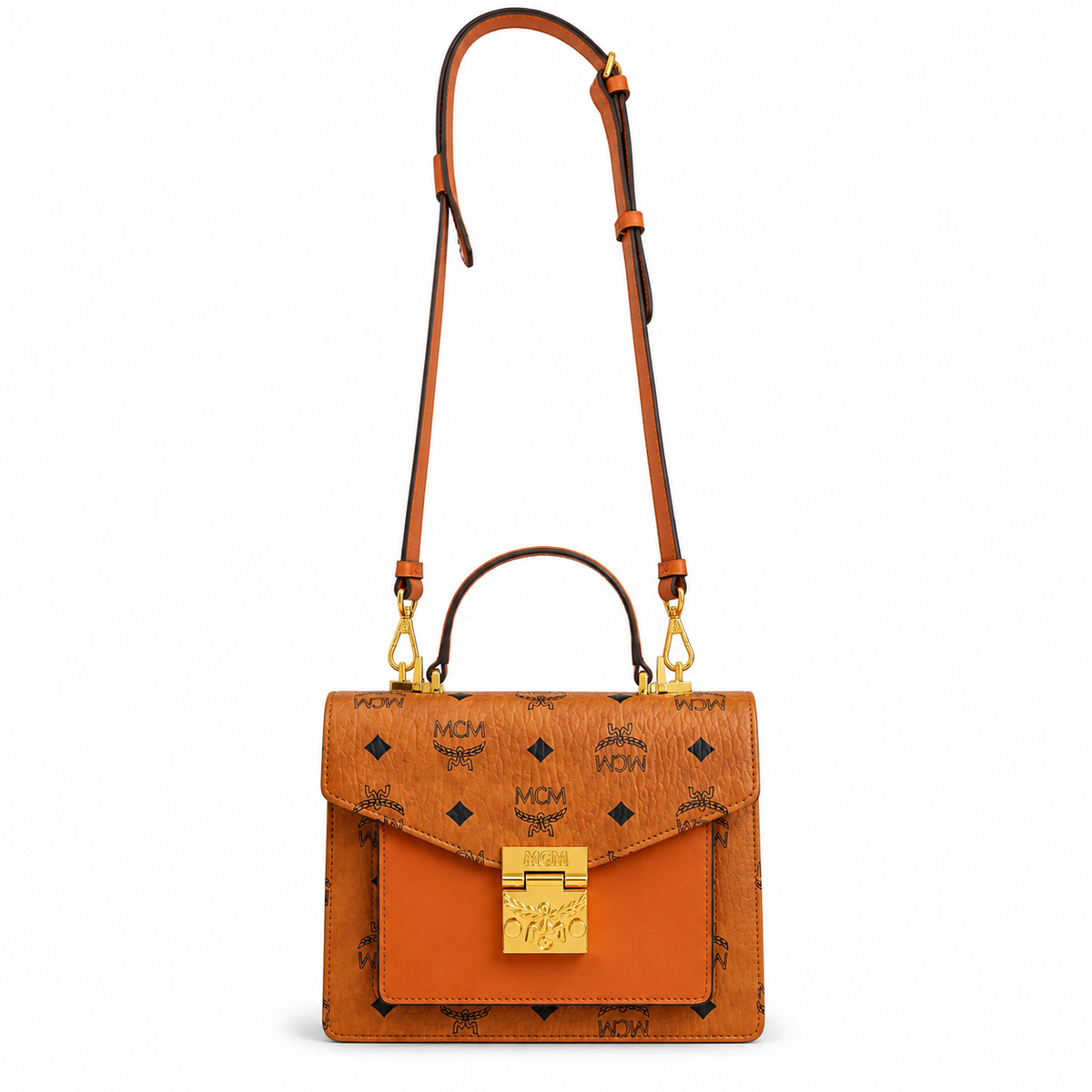 MCM monogram canvas with gold laurel leaf clasp adjustable shoulder strap handbag crossbody bag multi-purpose women's bag