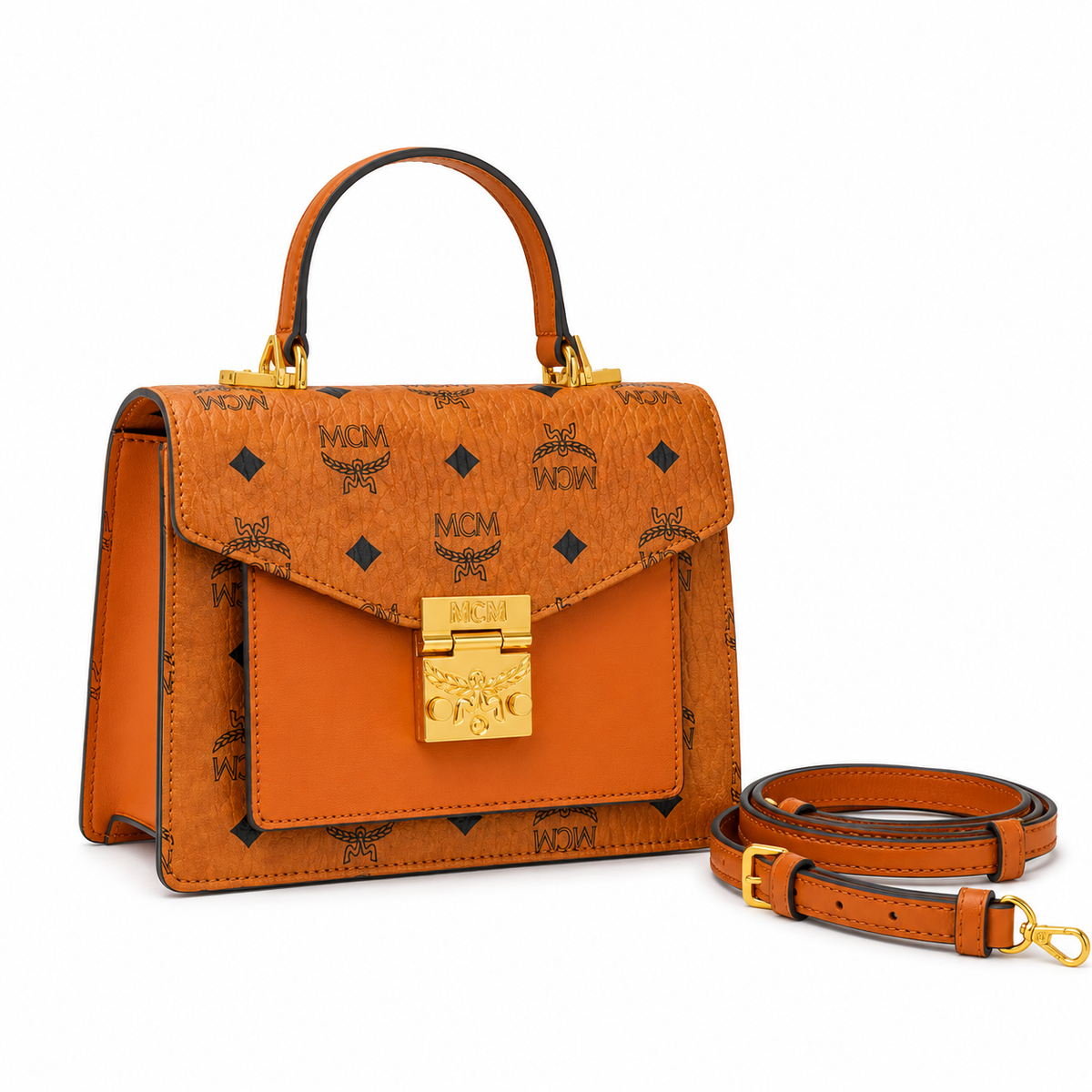 MCM monogram canvas with gold laurel leaf clasp adjustable shoulder strap handbag crossbody bag multi-purpose women's bag