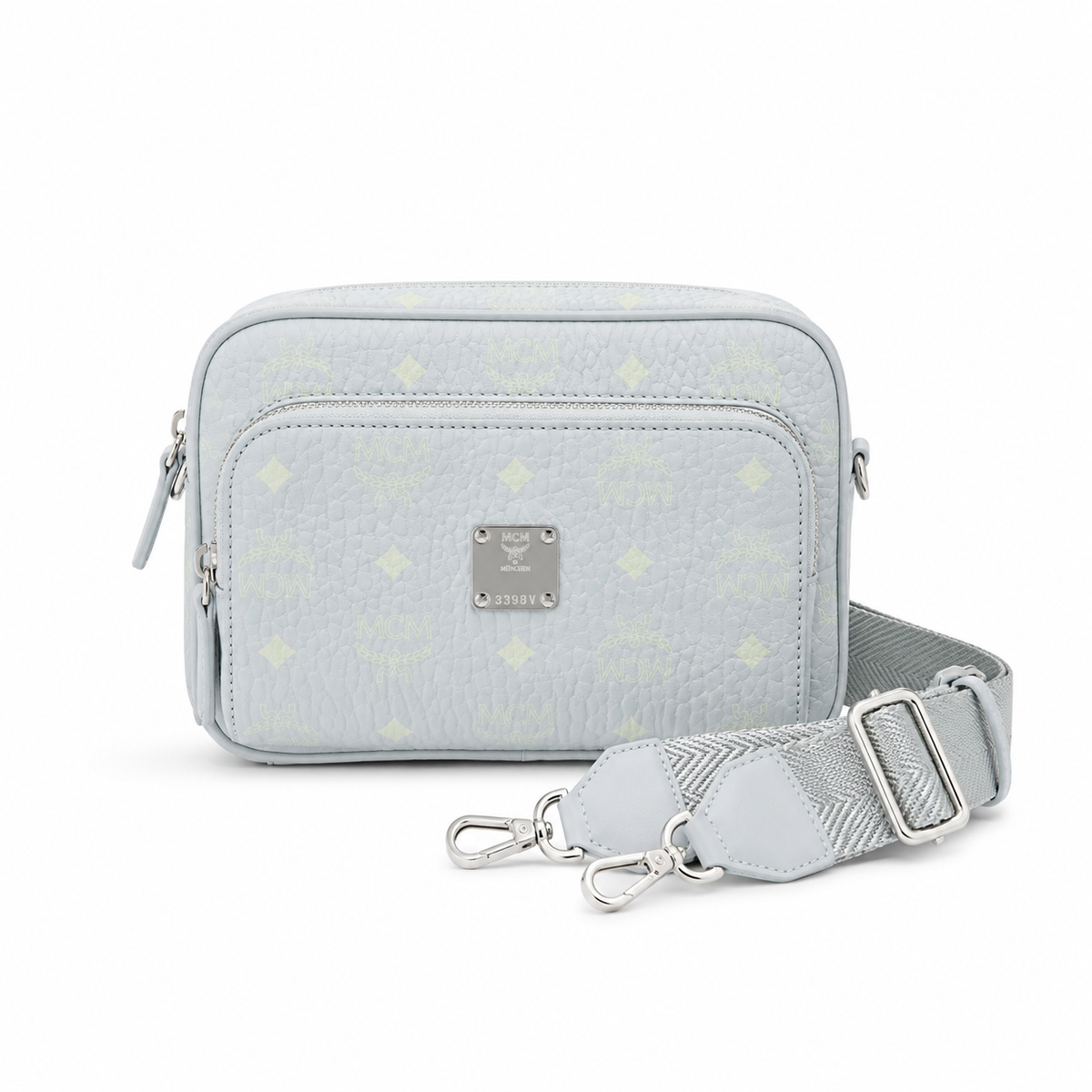 MCM silver nameplate adjustable webbing shoulder strap multi-purpose women's bag for single shoulder or crossbody wear