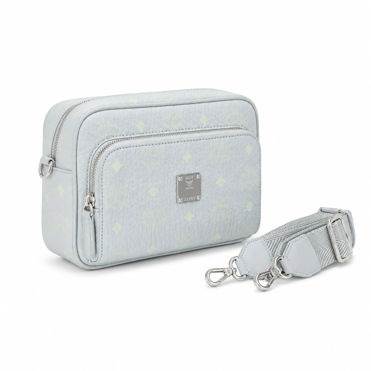 MCM silver nameplate adjustable webbing shoulder strap multi-purpose women's bag for single shoulder or crossbody wear