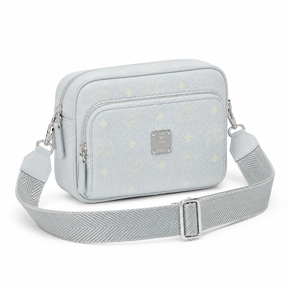 MCM silver nameplate adjustable webbing shoulder strap multi-purpose women's bag for single shoulder or crossbody wear