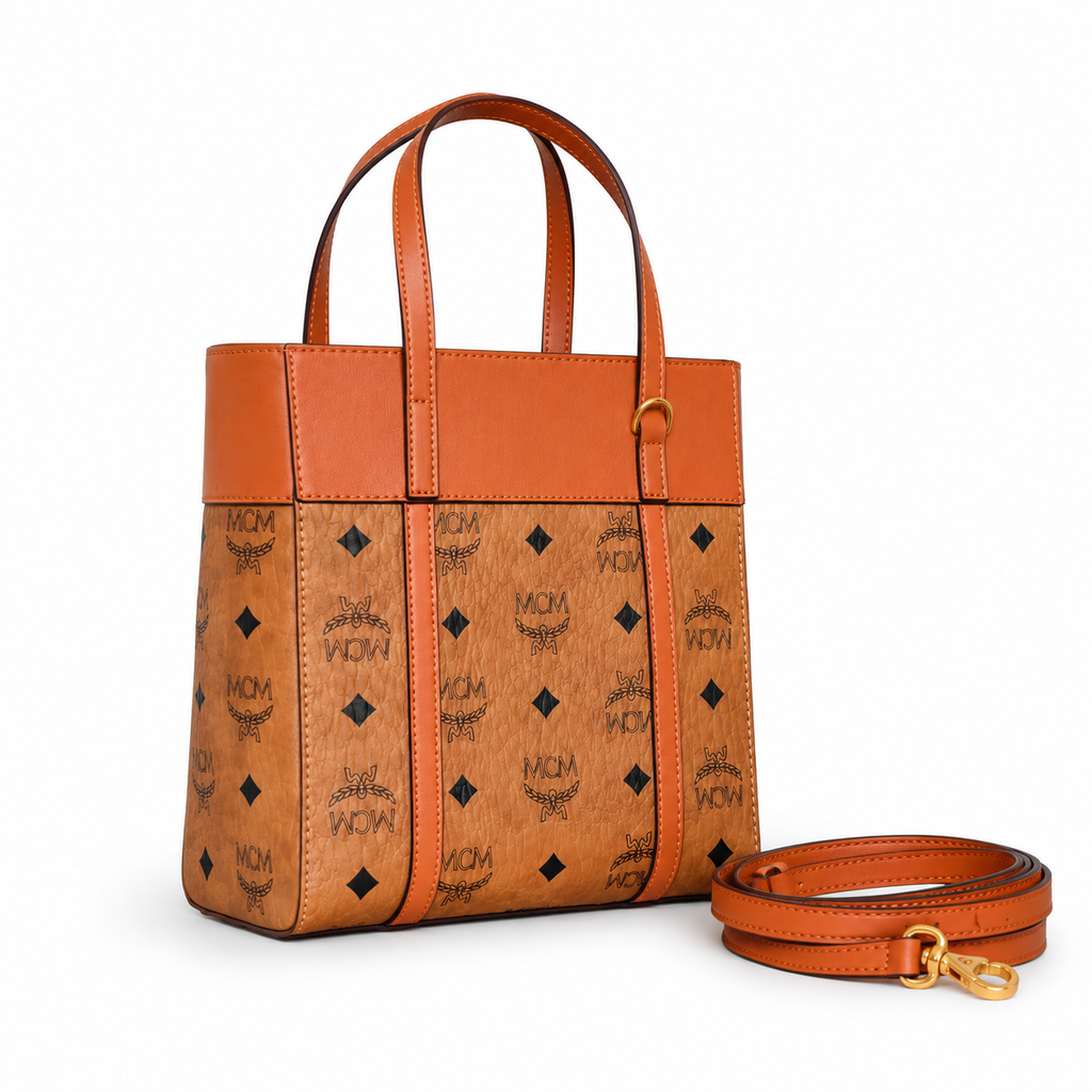 MCM Cognac-colored all-over print detachable shoulder strap multi-purpose women's bag (carry by hand shoulder bag crossbody bag)