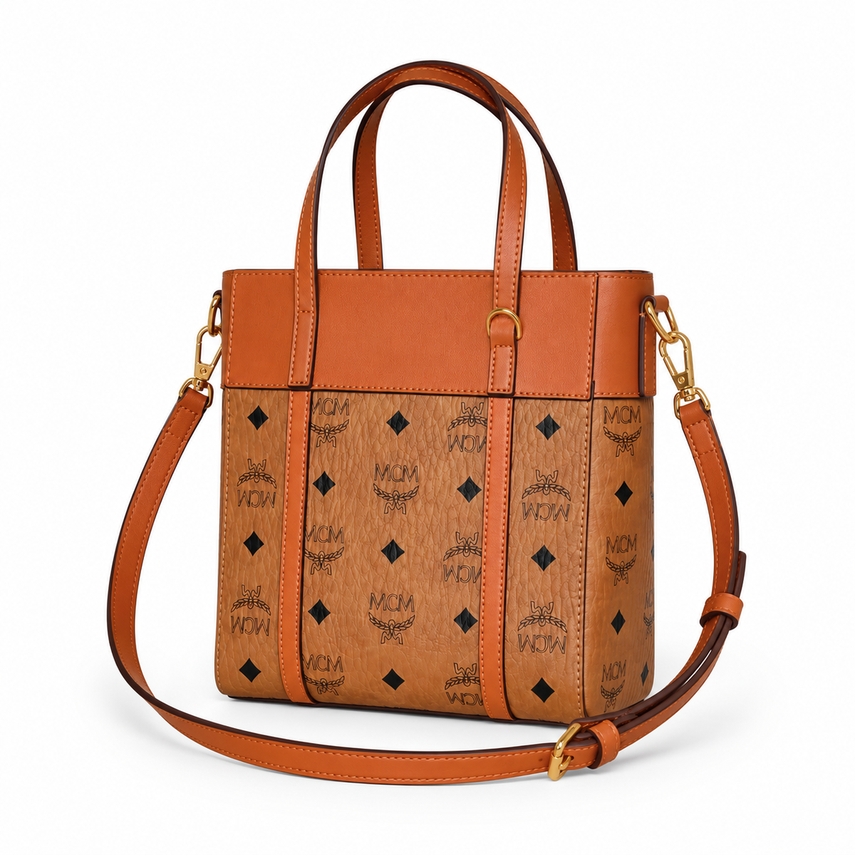 MCM Cognac-colored all-over print detachable shoulder strap multi-purpose women's bag (carry by hand shoulder bag crossbody bag)