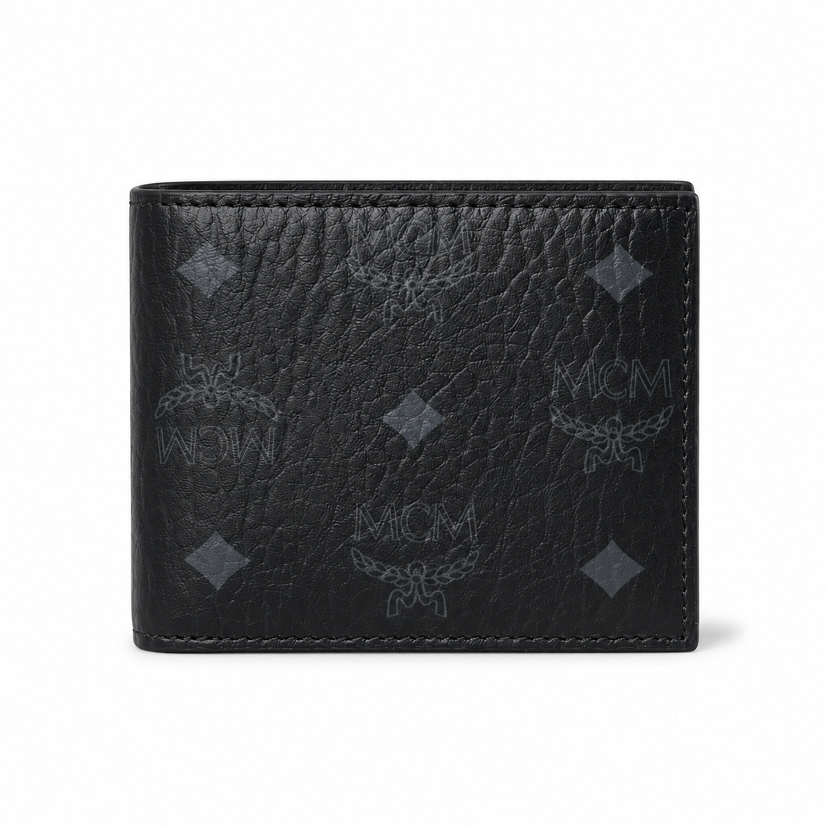 MCM Black Monogram Clutch with Multiple Card Slots and ID Window featuring the classic laurel leaf logo