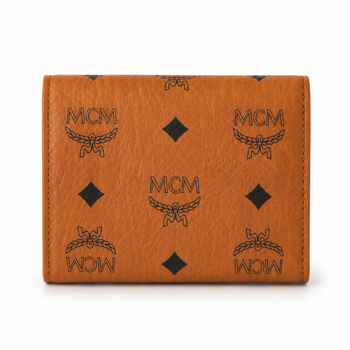 MCM Cognac-colored all-over print with gold clasp women's clutch with multiple card slots and ID window
