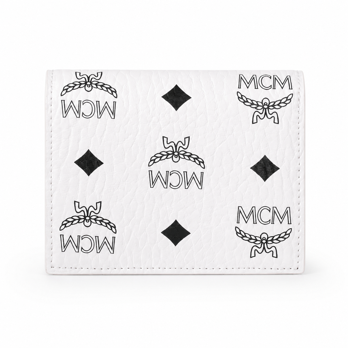 MCM V White All-over Print with Gold Lock Clasp Women's Clutch with Multiple Card Slots and ID Window