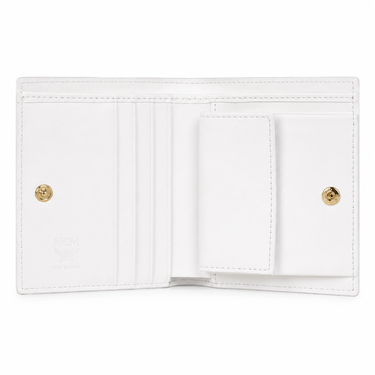 MCM V White All-over Print with Gold Lock Clasp Women's Clutch with Multiple Card Slots and ID Window