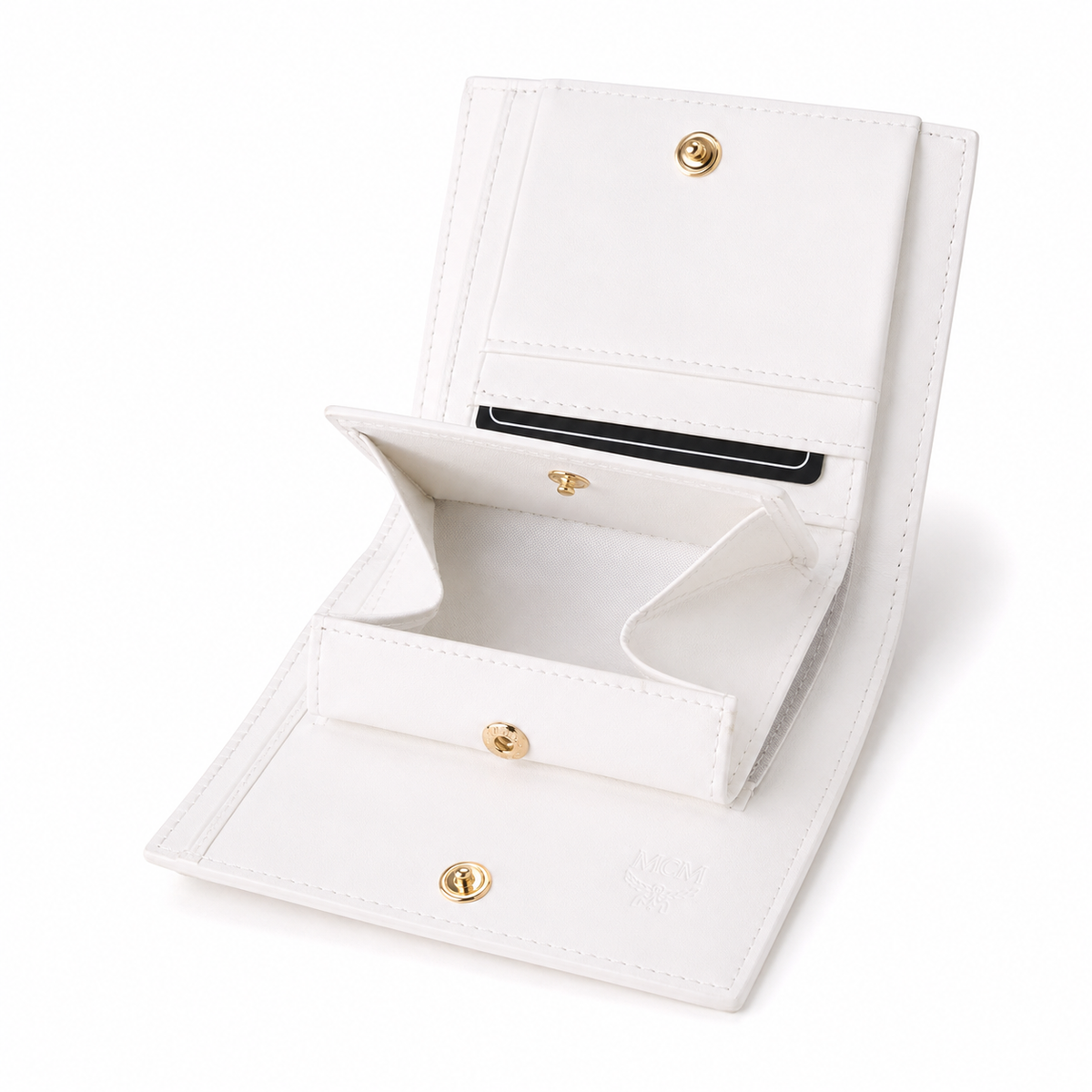 MCM V White All-over Print with Gold Lock Clasp Women's Clutch with Multiple Card Slots and ID Window