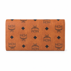 MCM cognac-colored all-over print + gold clasp multi-card slot zippered clutch for women