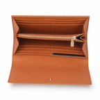 MCM cognac-colored all-over print + gold clasp multi-card slot zippered clutch for women