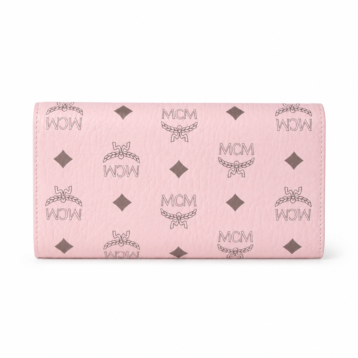 MCM pink all-over print with gold clasp multi-card slot zippered clutch for women
