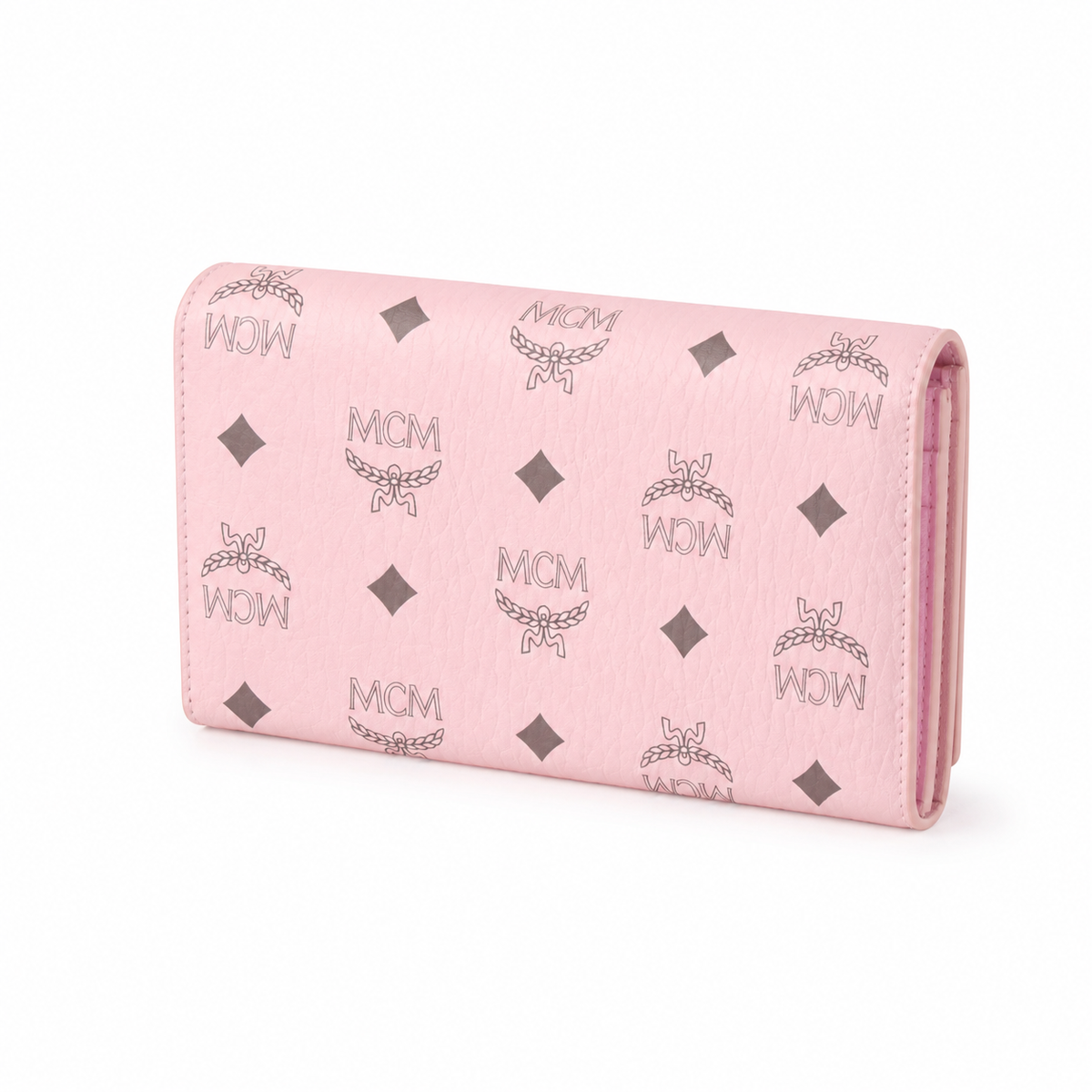 MCM pink all-over print with gold clasp multi-card slot zippered clutch for women