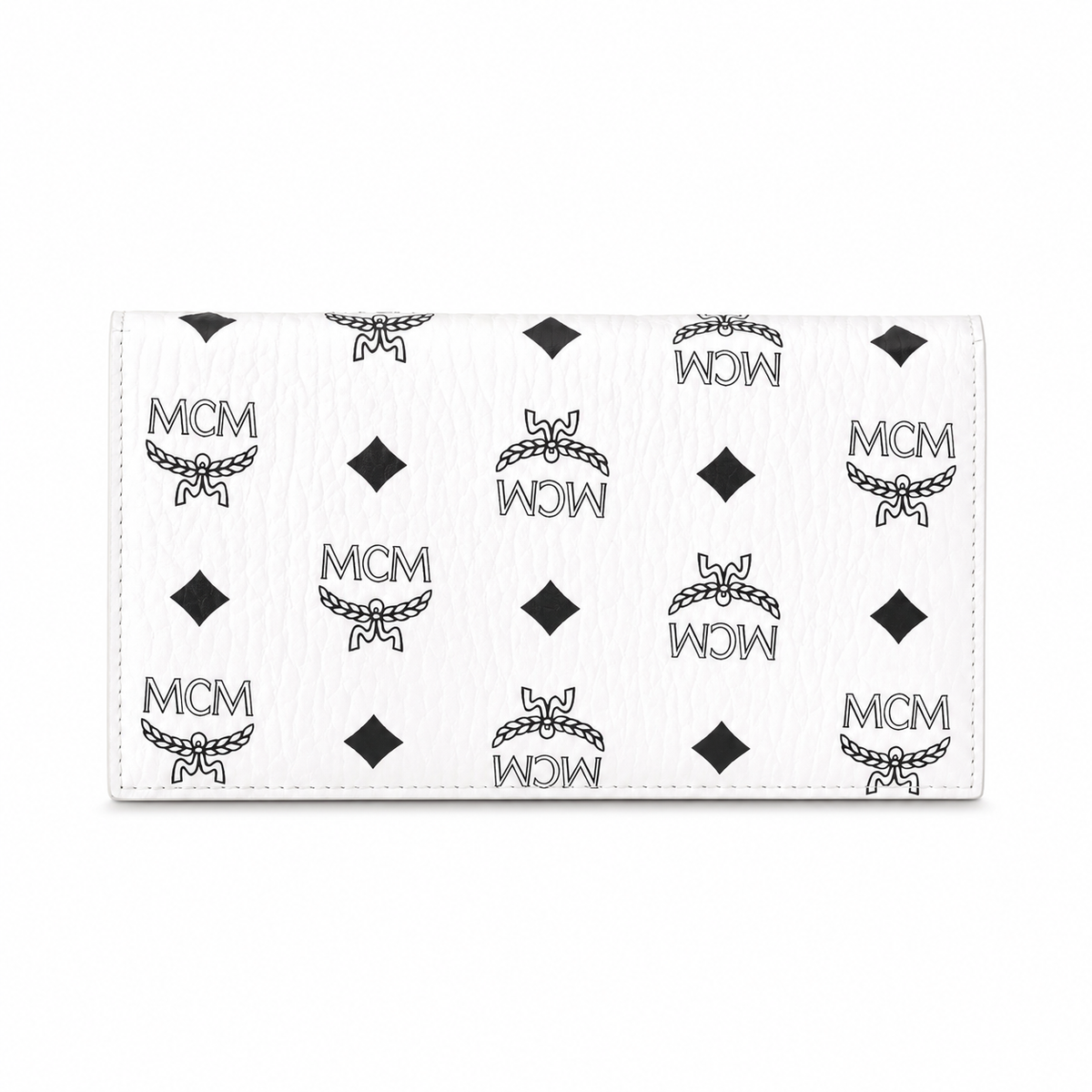 MCM white all-over print with gold clasp multi-card slot zippered clutch for women
